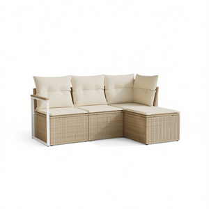 Conjunto de Sofás de Jardín de Mimbre Sintético, Color Beige, Muebles de Exterior de Diseño Contemporáneo, Cojines de Espuma de Alta Densidad - Product Image 1