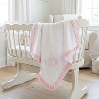 Couverture pour bébé en coton biologique pour nouveau-nés, couverture pour bébé fille avec volants roses, couverture d'emmaillotage personnalisée pour nouveau-né