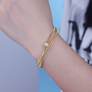 Bijoux Artic, bracelet manchette tendance en argent sterling 925 fait à la main, zircon, plaqué or jaune 18 carats, cadeaux pour l'anniversaire de la petite amie - Product Image 2