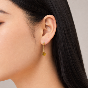 Boucles d'oreilles pendantes en zircon ambré, en acier inoxydable plaqué or 14 carats sous vide, avec serti rond et design linéaire - Product Image 5
