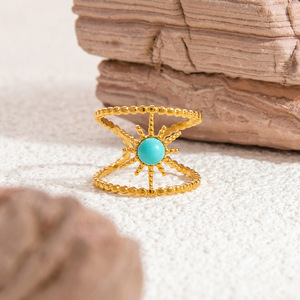 แหวนสแตนเลสทรงเรขาคณิต ชุบทอง 18K ดีไซน์หลายชั้น ประดับด้วยหินกึ่งมีค่า แหวนแฟชั่นสำหรับผู้หญิง - Product Image 4