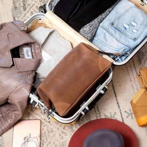 Personalized Leather Toiletry Bag for Men - Premium Dopp <b>Kit</b> <b>Shaving</b> Organizer - Travel Pouch Gift Idea - Product Image 3