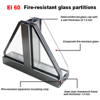 Structure en acier moderne EI60, cloison en verre ignifugée |   Écran coupe-feu à double vitrage pour espaces commerciaux, écoles, entrepôts
