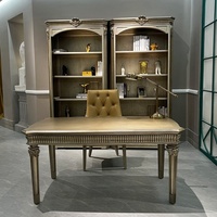 Bureau et chaise de bureau en bois massif de style moderne français, combinaison de bibliothèque ouverte, bureau de bureau sculpté rétro européen