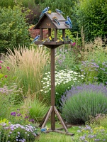 Mangeoire à oiseaux en bois massif écologique, maison pour oiseaux, table autoportante pour jardin extérieur, table à oiseaux en bois avec support
