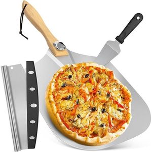 Pizza Spatula 12 Inches Foldable With Wooden Handle And Cutter Set For Pizza Baking And Serving - Product Image 1