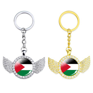 Manufacturer Angel Palestine Flag Design Keychain with Rhinestone Crystal Glass Dome Cabochon Pendant Palestine Design Key Chain