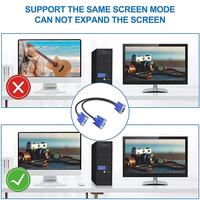 Câble répartiteur VGA 1080P 60Hz, adaptateur vidéo 1 mâle vers 2 femelles pour affichage double sur moniteur PC et projecteur