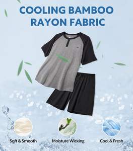 Archy男士凉爽夏季睡衣短袖人造丝竹睡衣套装配亨利领针织丝绸休闲服 - Product Image 2