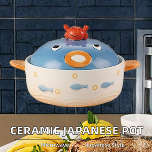 Olla de Cerámica para Guisos con Tapa, Doble Asa, Fondo Plano, Estilo Japonés, Capacidad de 680 ml, Apta para Microondas, Olla para Sopa - Product Image 2