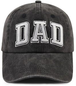 Gorra de Estilo Urbano Deportiva Vintage de 6 Paneles, Sin Estructura, de Mezclilla Negra Desgastada, Ajustable, con Bordado 3D 'DAD' - Product Image 1