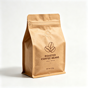 Sacs à café kraft personnalisés, fond plat, emballage autoportant, fermeture éclair refermable, valve pour le stockage des grains de café - Product Image 2