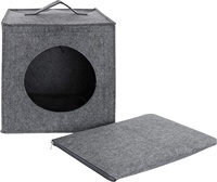 Lit grotte en feutre pour chat en forme de grande boîte avec coussin amovible à fermeture éclair