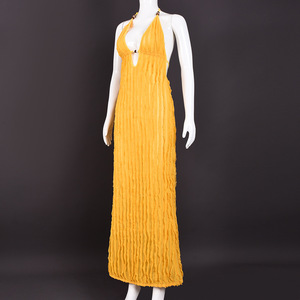 Vestidos Largos Elegantes Amarillos para Mujer, Verano 2026, Nuevos, Sin Mangas, Cuello Halter, Espalda Descubierta - Product Image 5