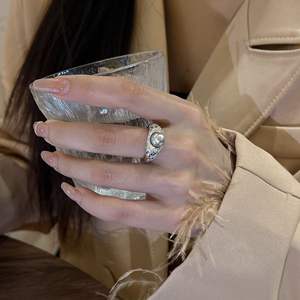 S925 Pure Silver Luxury Diamond Set Black Diamonds Embellished Variety Hemp Gray <b>Pearl</b> <b>Rings</b> Light Luxury Vintage Style - Product Image 3