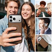 Étui de téléphone antichoc en métal avec chargement magnétique et motif triangulaire en PU, personnalisé directement par l'usine OEM/ODM, pour la série Apple