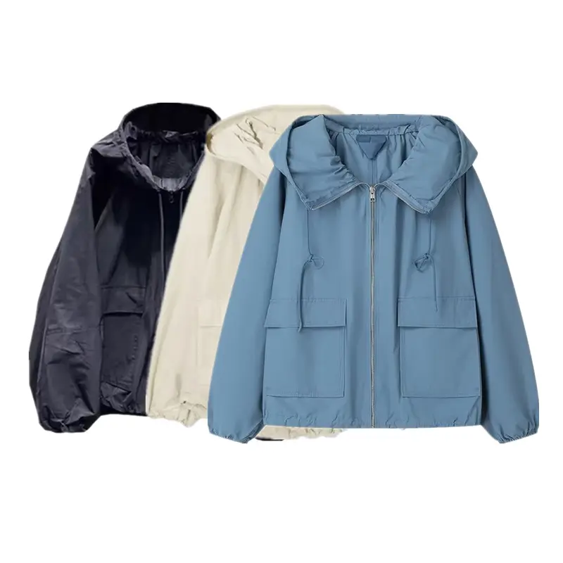 TAOP & ZA 2024 yeni bahar kadın rüzgarlık rahat fit üç renkli isteğe bağlı kısa keten blend kapşonlu ceket 1217185 1151035