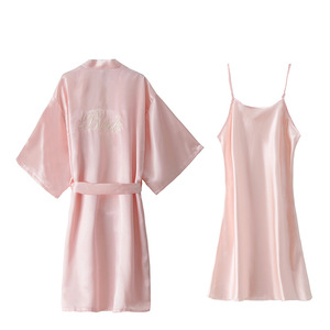 T-268 Vestaglie da Sposa e Damigella d'Onore per Donna, Vestaglie Corte di Seta, Accappatoi di Raso per <span class=keywords><strong>Matrimonio</strong></span>, Set da 2 Pezzi - Product Image 5