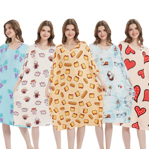 بيع بالجملة بيجامات ناعمة للكبار صيفية جديدة للتبريد أثواب ليلية قصيرة الأكمام قمزة نوم كبيرة الحجم مع جيب - Product Image 1