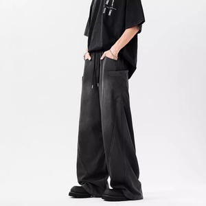 American Style Lightweight Design Pure Cotton Casual Spring Trendy Loose Straight Scimitar Pants <b>Men</b> Wide Leg Sweatpants Painted - Product Image 4