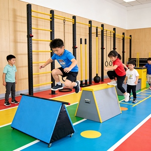 Parcours de Ninja Warrior élégant pour enfants, durable, version pour enfants, pour la cour - Entraînement sensoriel en mousse souple - Product Image 1