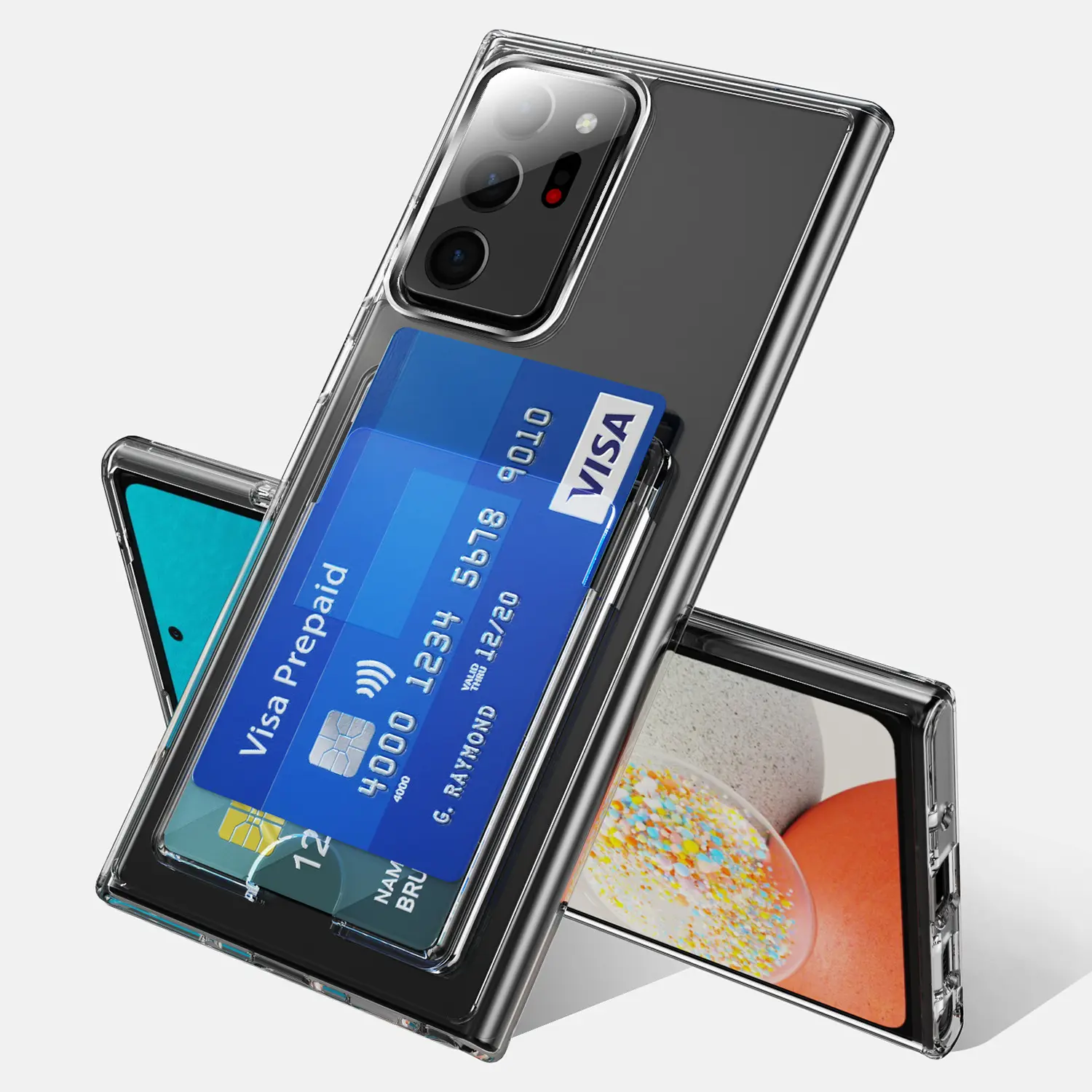 كوريا الساخن بيع مكافحة الأصفر TPU الاكريليك شفافة جراب هاتف مع بطاقة حامل أجهزة سامسونج غالاكسي ملاحظة 20 جدا