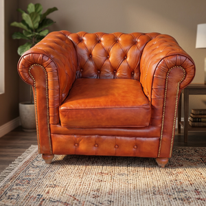 Classic Single Seater Chesterfield Leather Sofa Handcrafted Upholstery Rolled Arms Solid Wood Legs Luxury Apartment Outdoor - Product Image 2