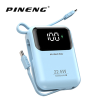 Mini batterie externe OEM acceptable 22,5 W PD Li-Polymère avec 2 câbles intégrés 10000 mAh ultra-mince portable