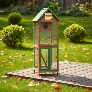 Grande cage extérieure en bois de pin massif marron et vert avec grillage métallique pour oiseaux et animaux de compagnie - Product Image 2