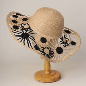 2025 New Arrival Spring Summer Women Elegant Flower Raffia Straw <b>Hat</b> Wide Brim Travel Beach Hollow Out Floppy Sun <b>Hat</b> - Product Image 1