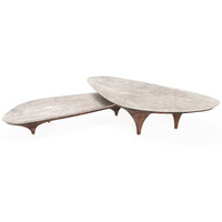 Table basse d'Amérique du Nord en bois massif de noyer noir naturel avec bord en marbre pour canapé de salon table à thé, support de café irrégulier