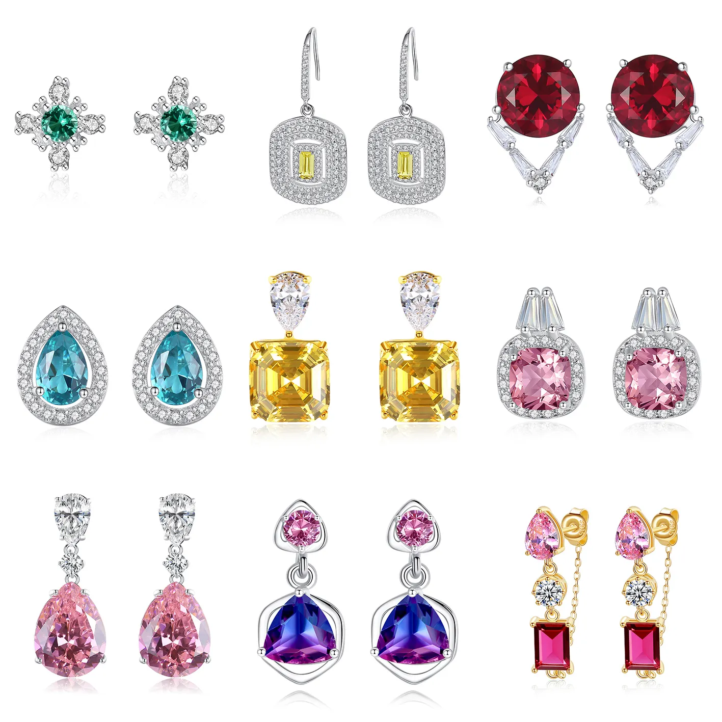 Studs Earrings Colorful CZ Stone Non Fade 925 Silver Jewelry Hoop Earrings Fashion Women Earrings 925 Sterling Silver