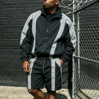 Ensemble survêtement léger et respirant en polyester/nylon avec veste coupe-vent et short de jogging patchwork personnalisé pour homme