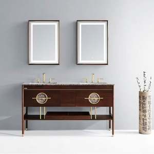 Mueble de Baño de Madera de Estilo Tradicional Chino, Tocador Doble con Espejo LED Doble - Product Image 2