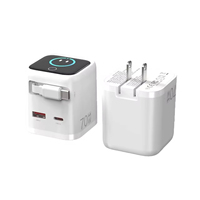 Cargador Rápido USB C PD GaN de 70W con Cargador de Pared Digital 3 en 1 con IA, Adaptador de Cargador USB C Retráctil para iPhone 18 17 iPad