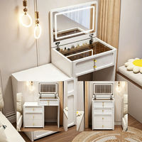 Ensemble de coiffeuse de luxe avec miroir LED de 50 cm et 60 cm, certifié CE, avec plateau en verre, tiroir de rangement et tabouret