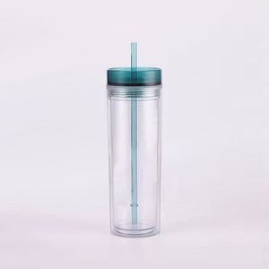 Gobelet isotherme double paroi en acrylique incassable de 16 oz avec couvercle et paille, idéal pour les enfants de maternelle, utilisation sûre - Product Image 4