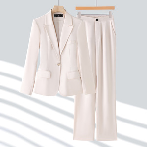 Women's Suit Set Light Blue Polyester Satin Office Lady Autumn Anti-Wrinkle Full Sleeve Professional Style - Product Image 2