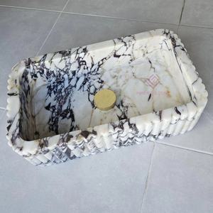 Calacatta sculpté à la main Viola marbre évier côtelé luxe navire bol moderne salle de bain vanité bassin prix d'usine - Product Image 4