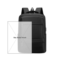 Sac à dos pour ordinateur portable étudiant, tendance et durable, en tissu Oxford noir imperméable, avec port USB et sangle à coussin d'air, unisexe - Grande Vente