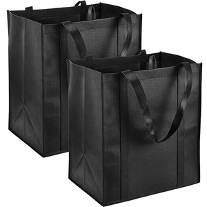 Sac fourre-tout réutilisable <span class=keywords><strong>en</strong></span> tissu non tissé, sac de courses écologique pliable noir avec larges poignées pour les courses quotidiennes au supermarché - Product Image 2
