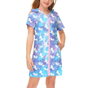 Traje de Baño para Niñas Pequeñas, <span class=keywords><strong>Bata</strong></span> con Capucha y <span class=keywords><strong>Cremallera</strong></span>, con Bolsillos, de Poliéster, para Fiesta en la Playa - Product Image 4