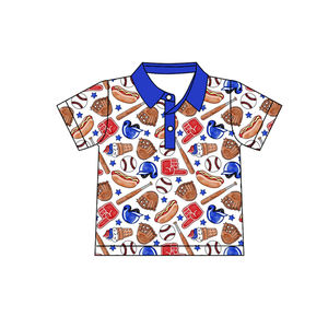 Preventa al por mayor: Ropa infantil de alta calidad para niños pequeños, con estampado festivo de béisbol y comida, azul, para verano, para hermanos. Pedido mínimo 5 unidades. - Product Image 2