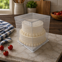 Boîte à gâteau et à pain pliable transparente en PET de 6 pouces, profil bas, sans danger pour les aliments, base blanche, épaisseur 1 mm, logo imprimé en quatre couleurs