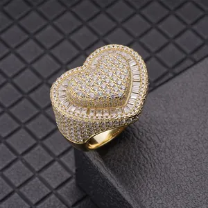 Brass Iced ra Zircon lớn trái tim vòng đầy đủ vvs moissanite 18K mạ vàng Phụ Nữ Tình Yêu Lãng Mạn Vòng