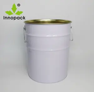 White coating 20L steel/metal/tin bucket/pail with two handles and lid for oil paint