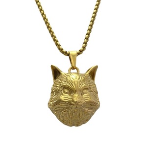 Yunnique – collier avec pendentif tête de chat en acier inoxydable, bijoux à la mode pour hommes et femmes - Product Image 5