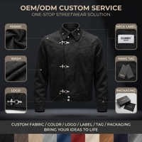 Veste en daim noir pour homme sur mesure, broderie gothique filigranée, fermeture à boucle métallique, streetwear, marque privée, faible MOQ, OEM, ODM