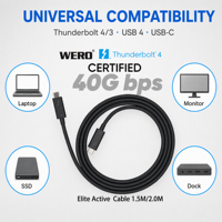 Câble USB-C certifié Thunderbolt 4 de 1,5 m/2 m, 40 Gbit/s, charge rapide PD 240 W, connecteur JAE 5 A, vidéo 8K 60 Hz, MacBook, moniteur