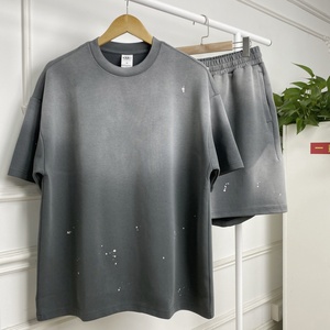T-shirt e pantaloncini larghi <span class=keywords><strong>da</strong></span> uomo con logo personalizzato, pesanti, effetto sbiadito dal sole, oversize, stampa vintage, lavaggio effetto invecchiato - Product Image 1